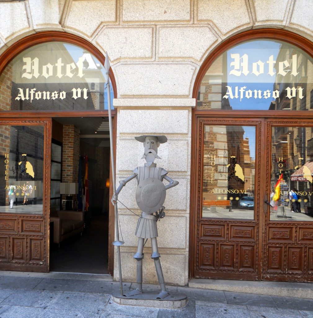Don Quixote at the entrance to the Hotel Alfonso VI, Toledo A metal sculpture of Don Quixote at the entrance to the Hotel Alfonso VI, Toledo