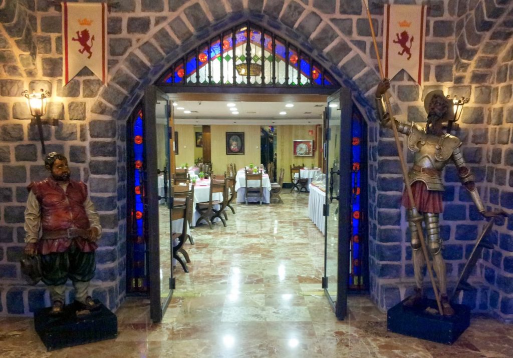 Don Quixote and Sancho Panza outside the dining room at the Hotel Alfonso VI, Toledo Figures of Don Quixote and Sancho Panza outside the dining room at the Hotel Alfonso VI, Toledo